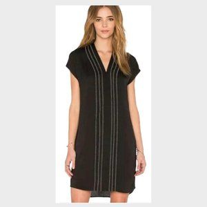 Vince Black Washed Satin Embroidered Casual Dress